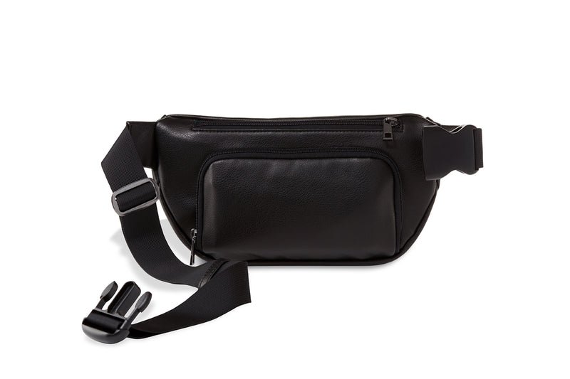 Vegan Leather Essentials Belt Bag in Black w/ Silver Hardware