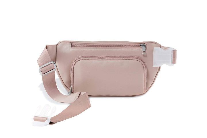 Our vegan leather diaper bag has 2 extra pouches on the back with easy open zippers for wet wipes and soiled belongings