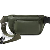 Our vegan leather diaper bag has 2 extra pouches on the back with easy open zippers for wet wipes and soiled belongings
